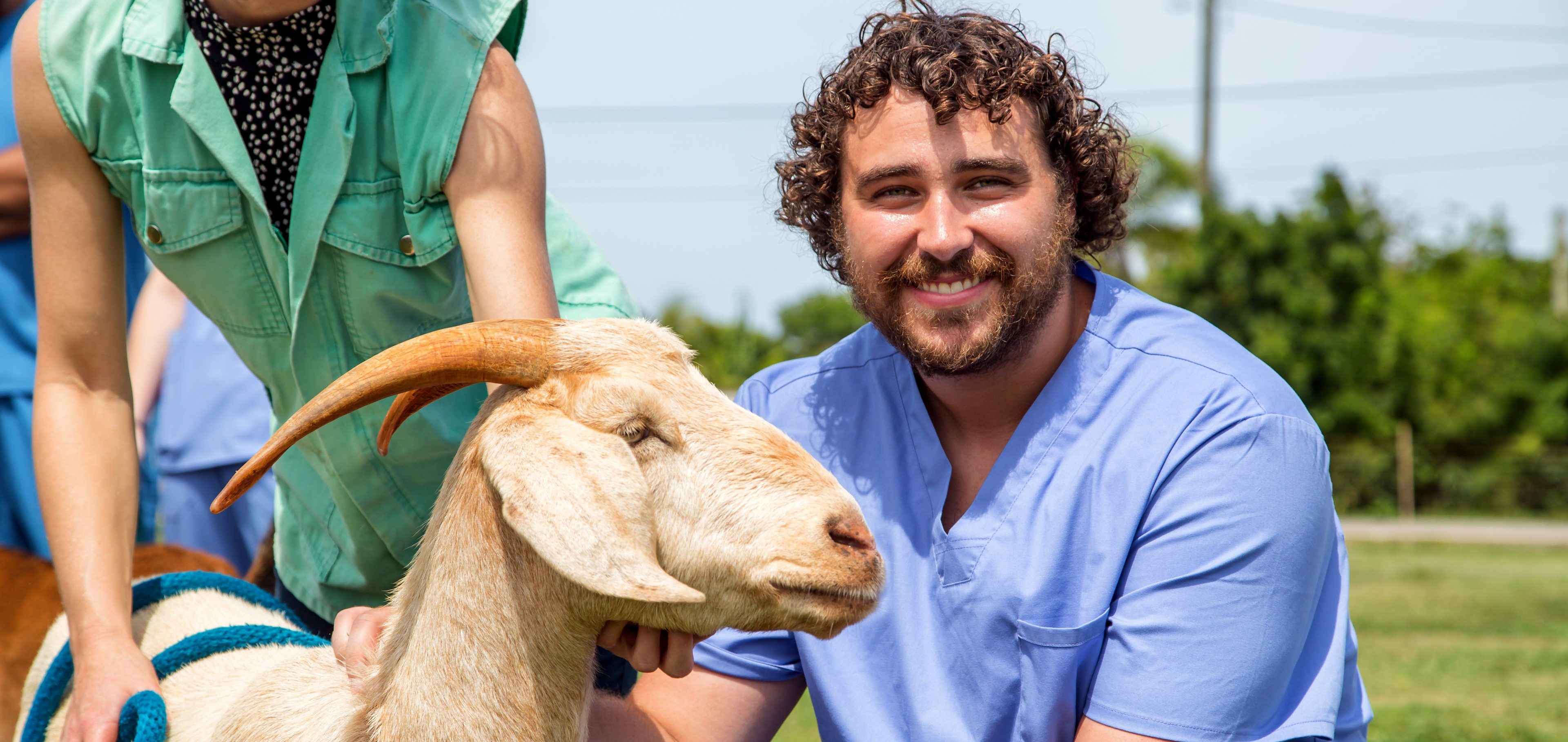 SMU Veterinary student working with goat
