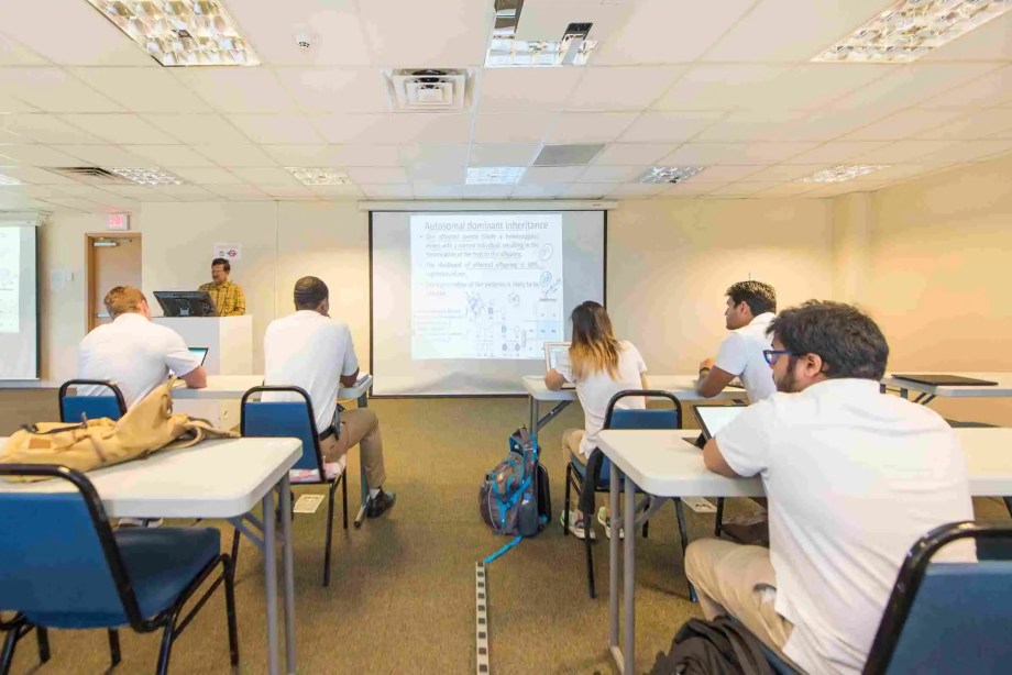 St. Matthew's University School of Medicine Students learning in small class setting