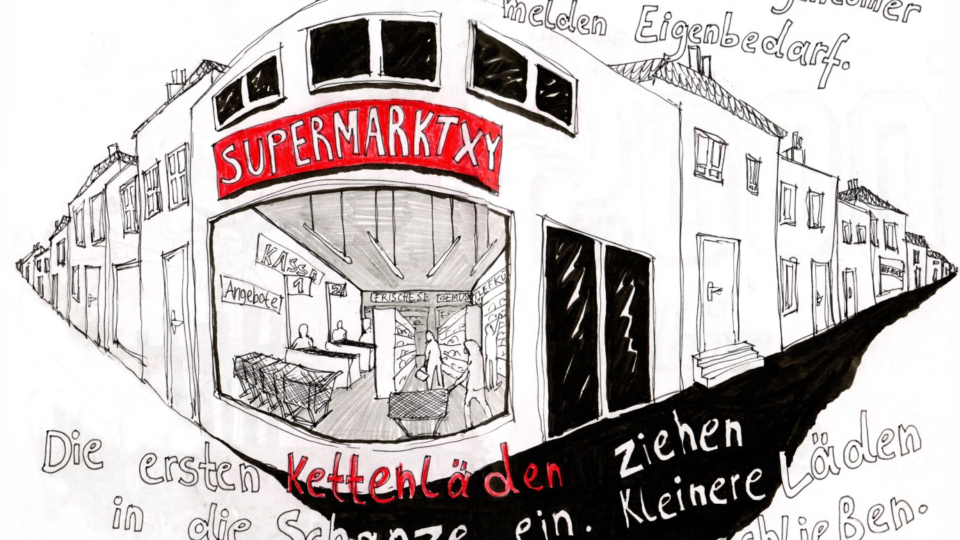 Illustration "Kettenläden" Sina Groß - Shops at Sternschanze, Hamburg
